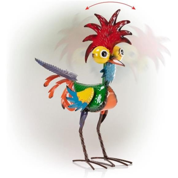 18" Tall Indoor/Outdoor Wacky Metal Rooster Yard Statue Decoration, Multicolor - Picture 2 of 5